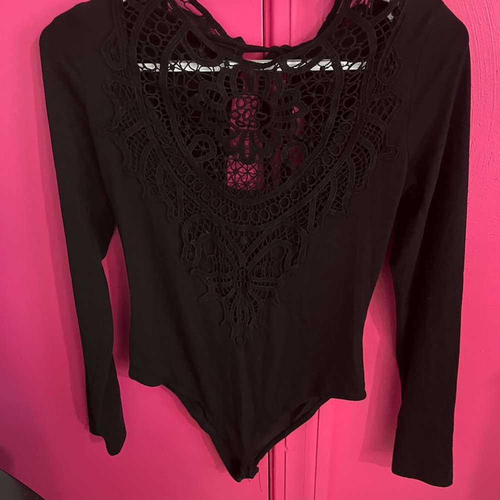 Forever 21 Black Cut Out Long Sleeve Bodysuit